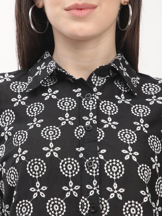 Women Cotton Regular Fit Collared Neck Embroidered Ethnic Top