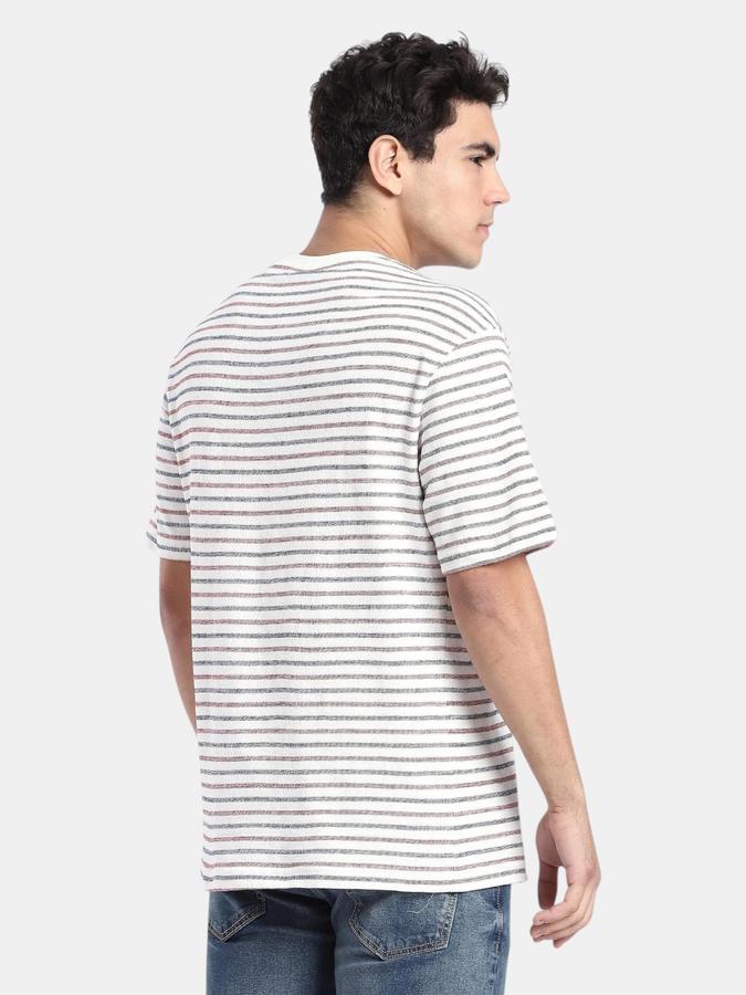 R&B Off White Striped Men Short Sleeve T-shirt