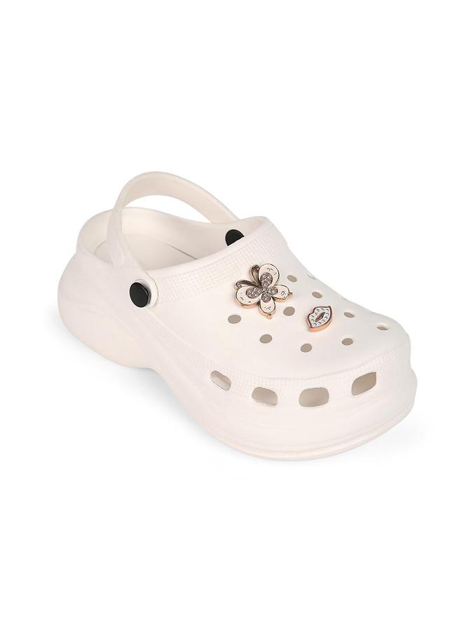 R&B Women Off-White Butterfly Embellished Clogs 
