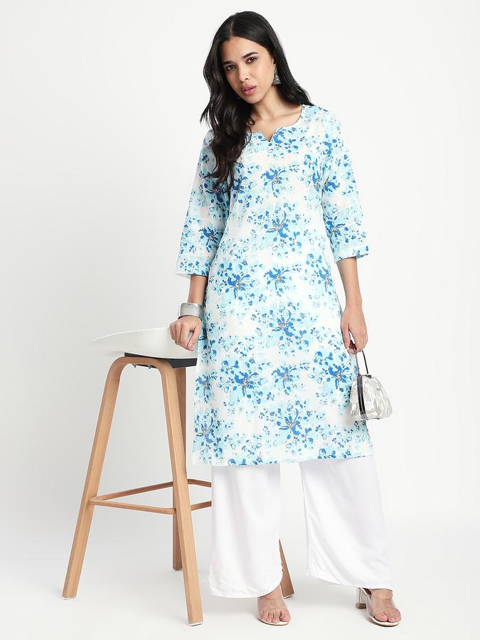 Women Cotton Regular Fit V Neck Printed Kurta