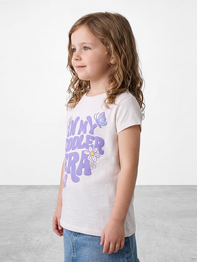 R&B Girls Cream Puff Typographic Print Short Sleeves Tshirt