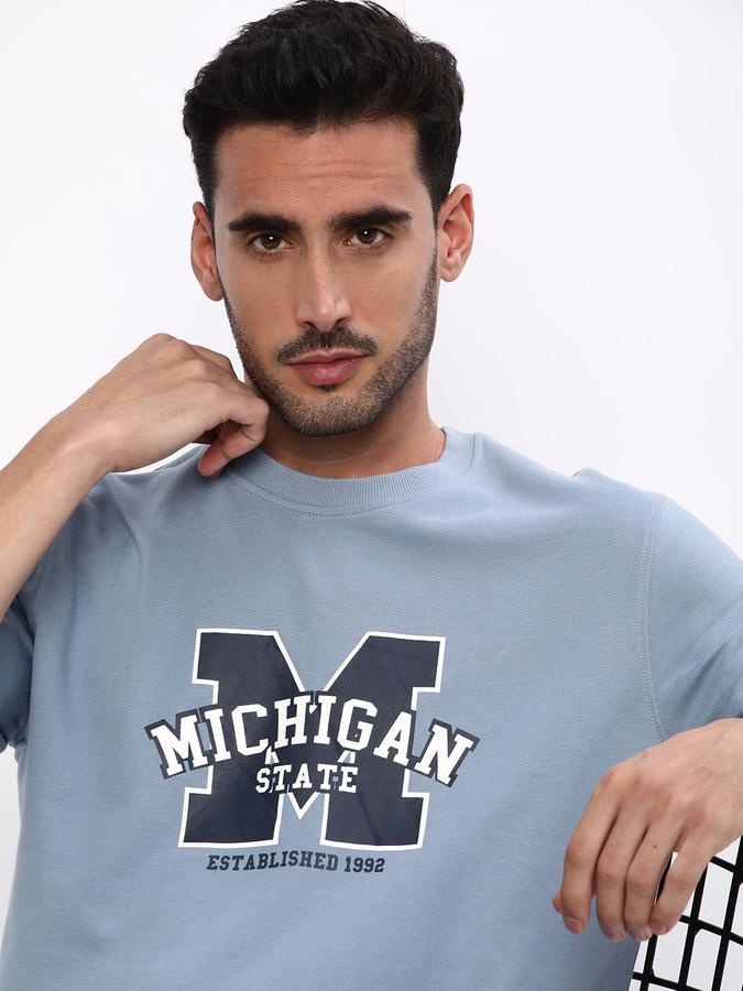 Men Cotton Regular Fit Crew Neck Graphic Sweatshirt
