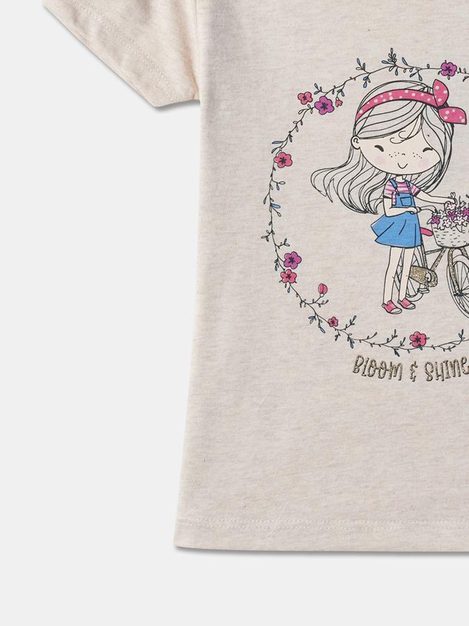 Girls Cotton Regular Fit Crew Neck Graphic T-shirt
