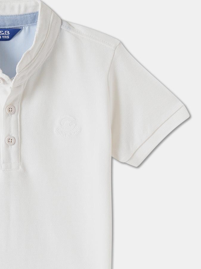 Boys Cotton Relaxed Fit Mandarin Collar Solid T-shirt