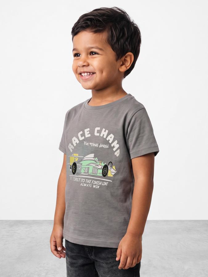 R&B Boys Grey Graphic Print Short Sleeves Round Neck Pure Cotton T-Shirt
