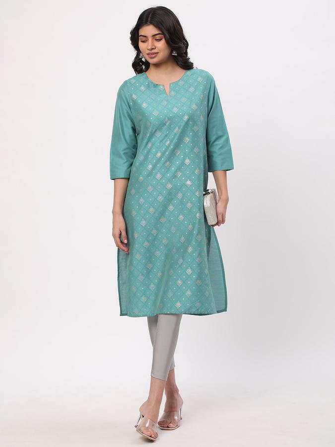 Women Poly Blend Regular Fit Round Neck Printed Kurta