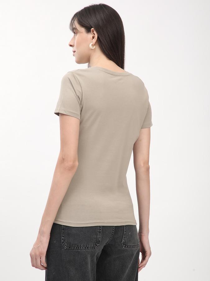 Women Cotton Regular Fit V-Neck Solid T-shirt