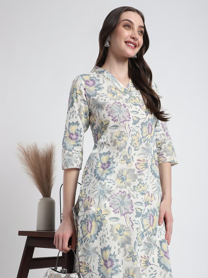 Women Viscose Regular Fit V Neck Printed Kurta