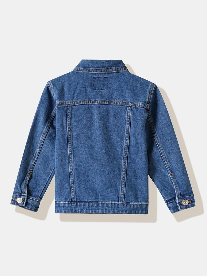 Boys Cotton Denim Button Front Solid Jacket
