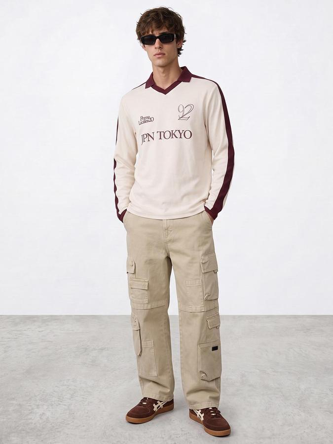 R&B Men Cream Graphic Print Round Neck Long Sleeves Sweatshirt