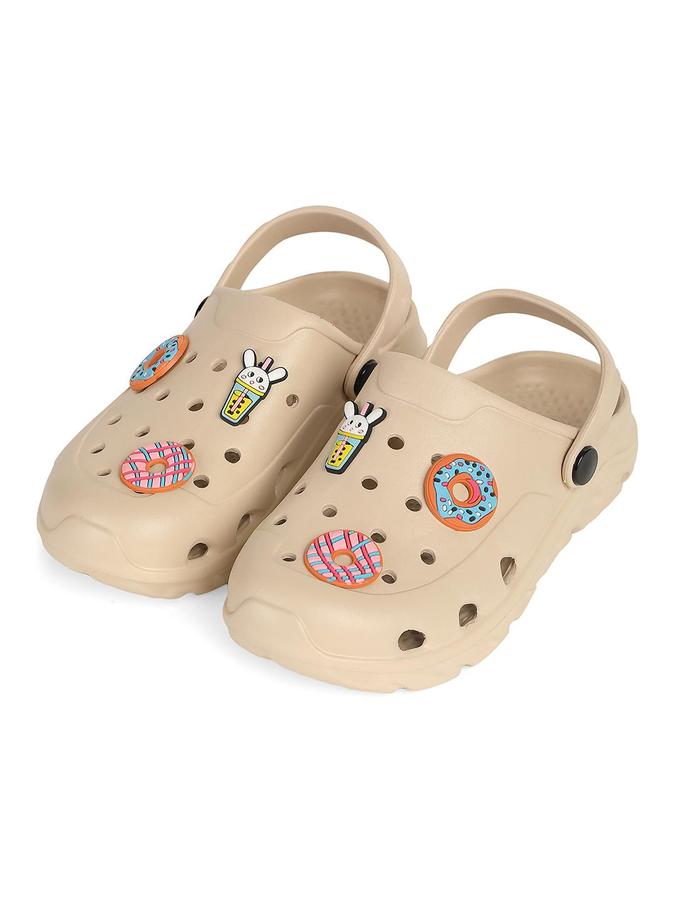 R&B Beige EVA Embellished Girls Clogs