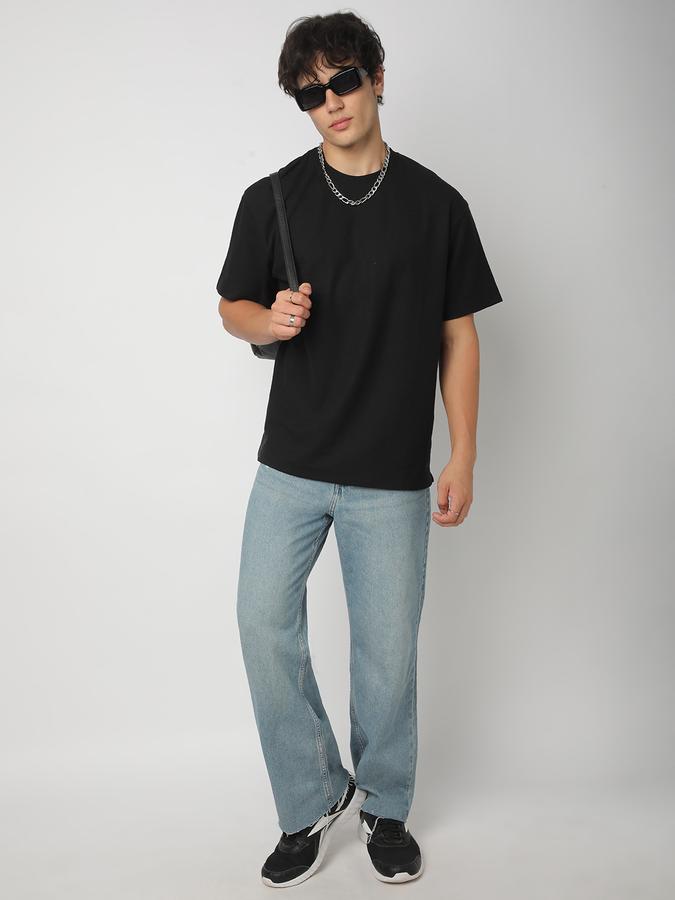 Men Cotton Blend Relaxed Fit Crew Neck Solid T-shirt