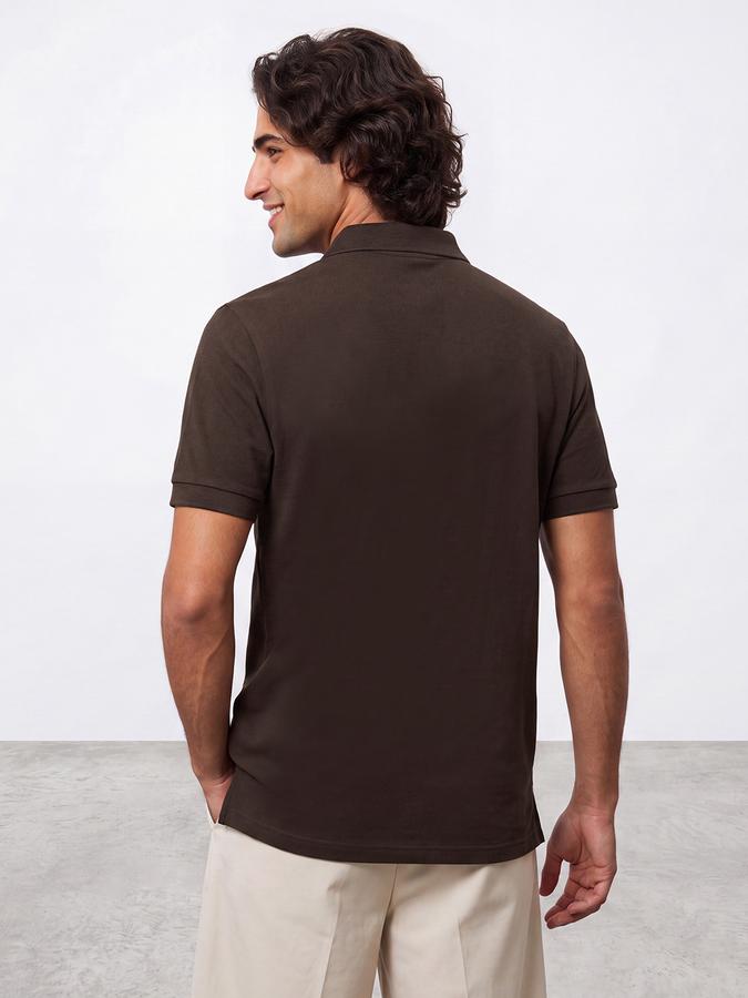 R&B Men Brown Solid Short Sleeves Pure Cotton Polo Collar Tshirt