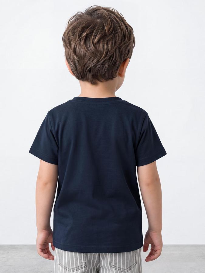 R&B Boys Navy Blue Beach Print Short Sleeves Round Neck Pure Cotton T-Shirt