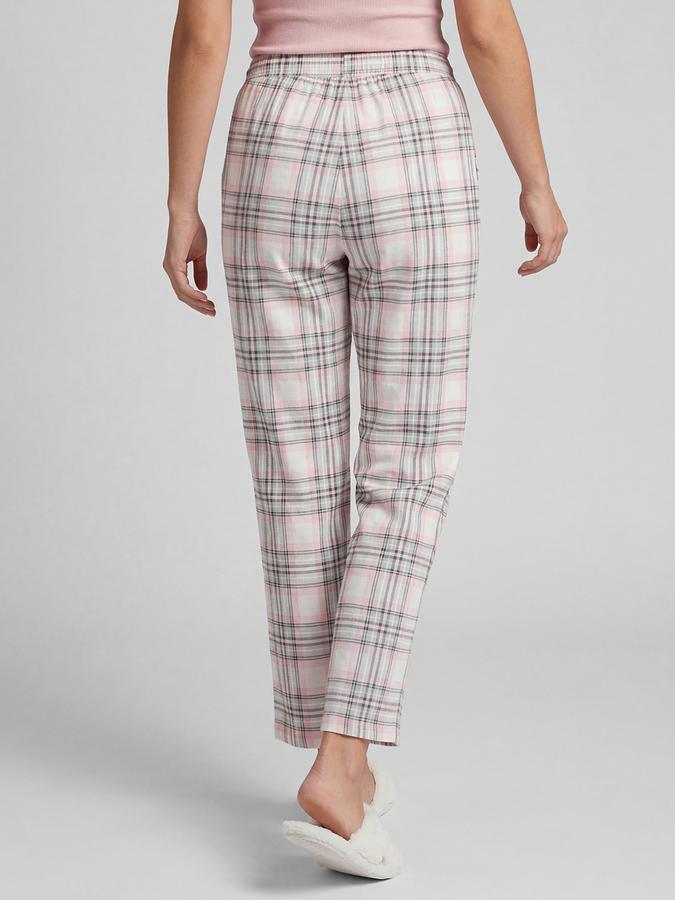 R&B White Checked Mid Rise Women Cotton Night Pant
