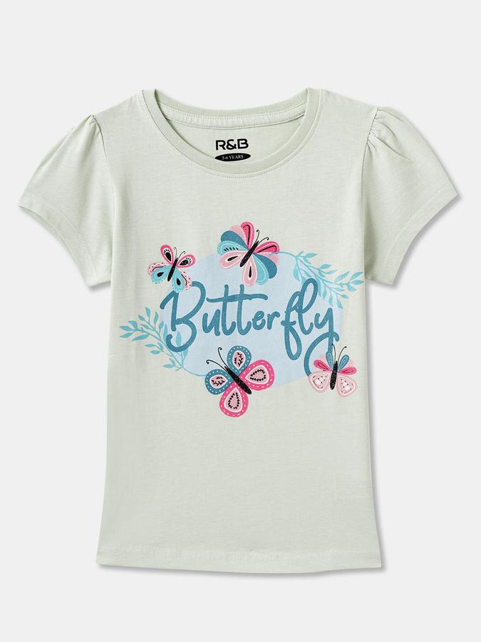 Girls Regular Fit Puff Sleeve Crew Neck T-Shirt