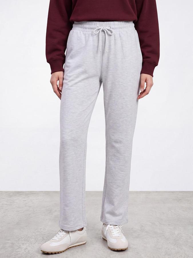 R&B Women Ecru Melange Solid Mid Rise Regular Fit Track Pant
