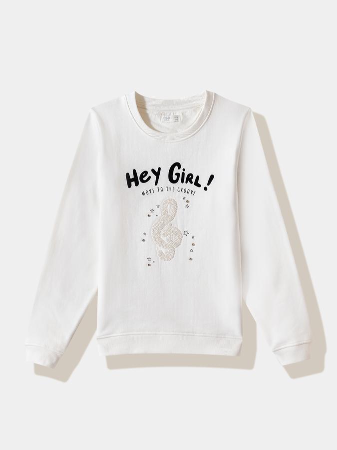 Girls Fleece Regular Fit Crew Neck Embellished Sweatshirt