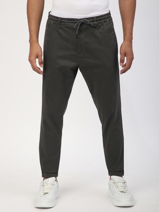 Men Cotton Regular Fit Drawstring Waist Jogger Trousers