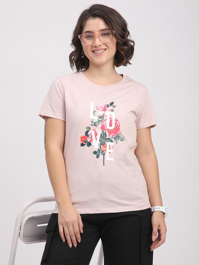 Women Cotton Slim Fit Crew Neck Graphic T-shirt