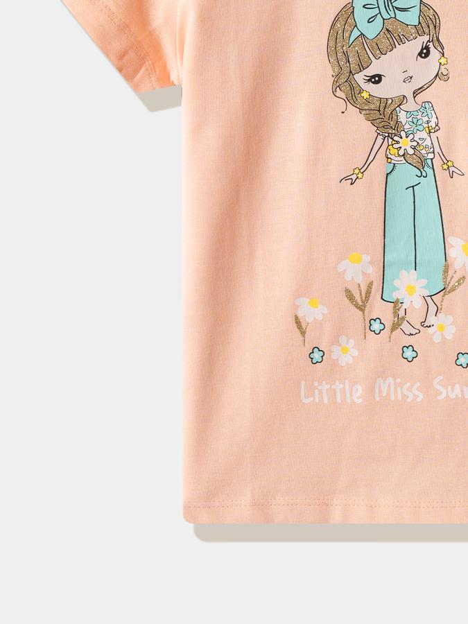 Girls Cotton Regular Fit Crew Neck Graphic T-shirt