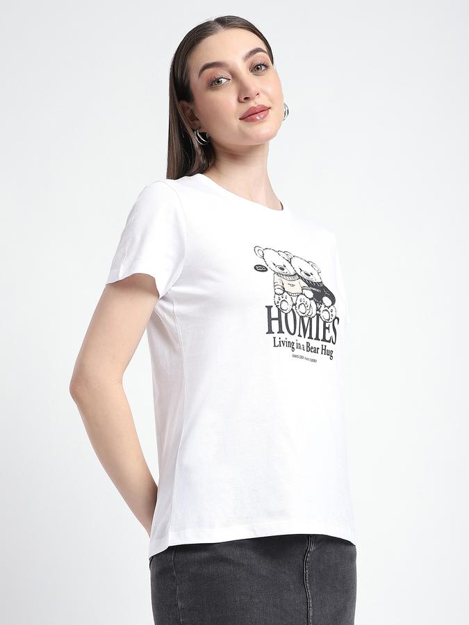 Women Cotton Regular Fit Crew Neck Graphic T-shirt