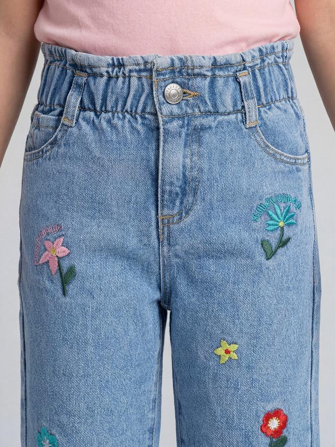 R&B Navy Blue Solid Girls Mid-Rise Regular Fit Jeans