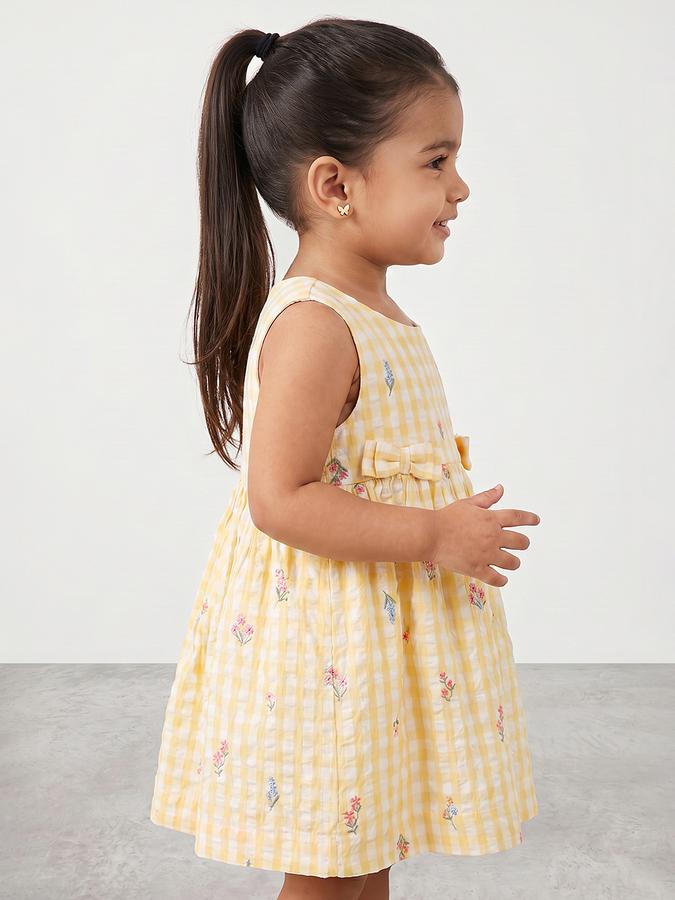 R&B Girl Yellow Floral Print Pure Cotton Sleeveless Fit and Flare Dress