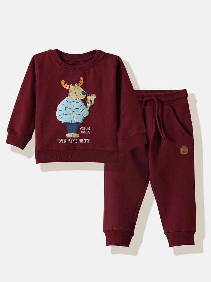 R&B Boys' Maroon Printed Co-ord Set