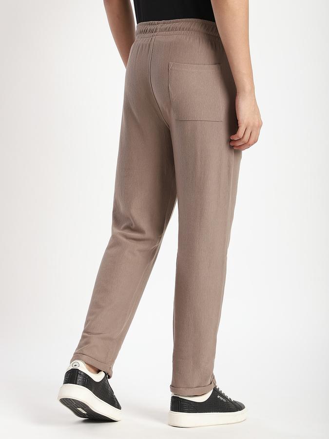 Men Cotton Blend Regular Fit Drawstring Waist Textured Trousers