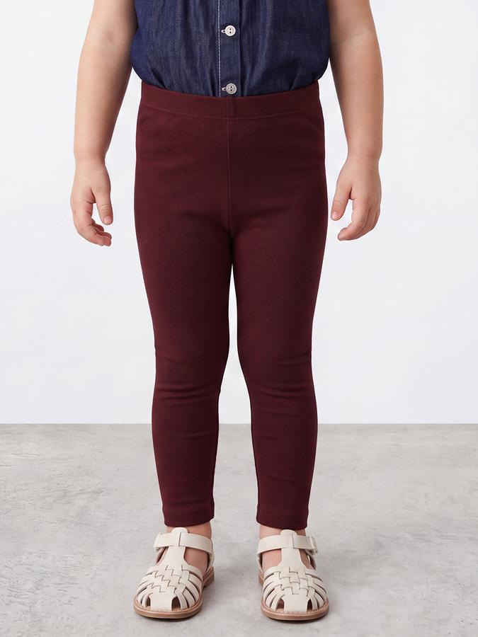 R&B Girls Wine Solid Elasticated Waist Leggings