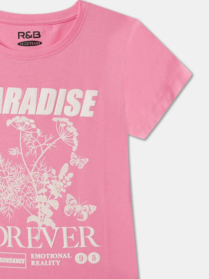 Girls Cotton Regular Fit Round Neck Graphic T-shirt