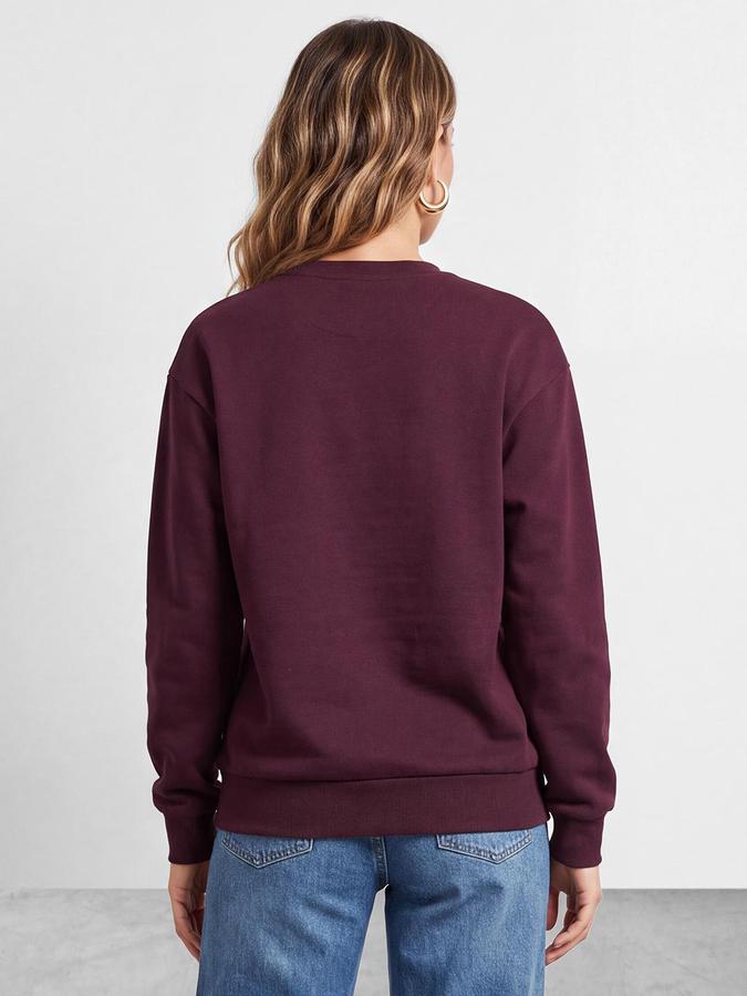 R&B Women Wine Graphic Print Round Neck Long Sleeves Sweatshirt