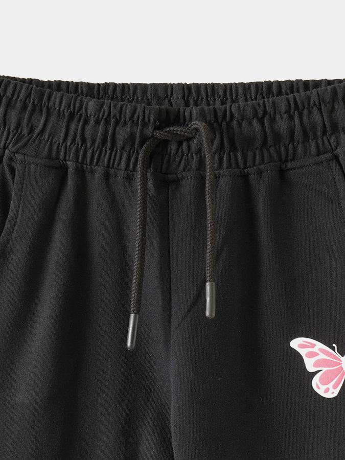 Girls Cotton Regular Fit Drawstring Waist Cuffed Hem Joggers