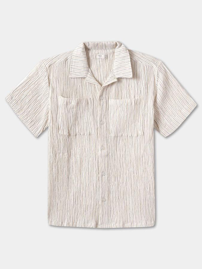 R&B Boys Beige Self Design Half Sleeves Cuban Collar Shirt