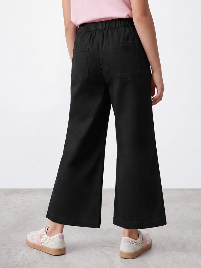 R&B Girls Black Solid Wide Leg Mid Rise Trousers