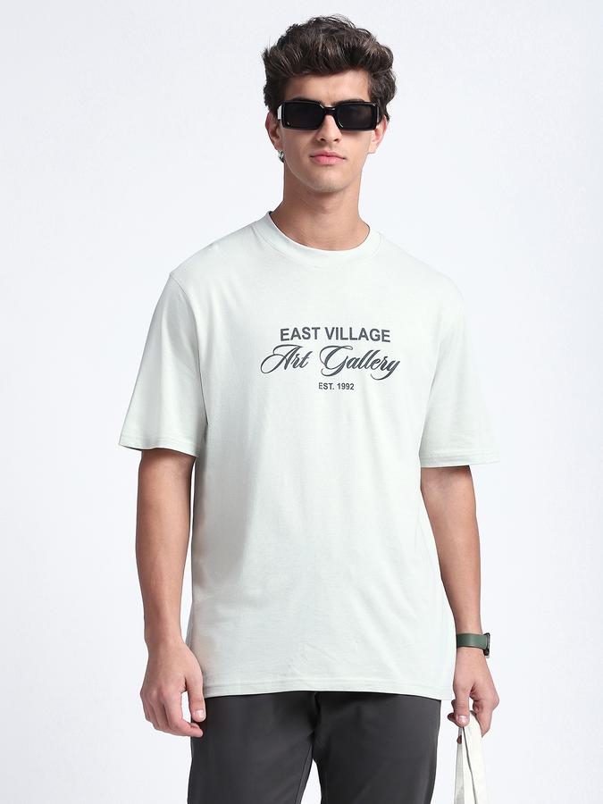 Men Cotton Relaxed Fit Crew Neck Typographic T-shirt