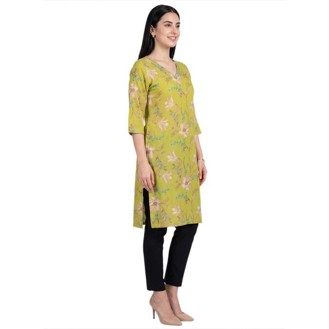 R&B Yellow Women V-Neck Three-Quarter Sleeves Kurta 