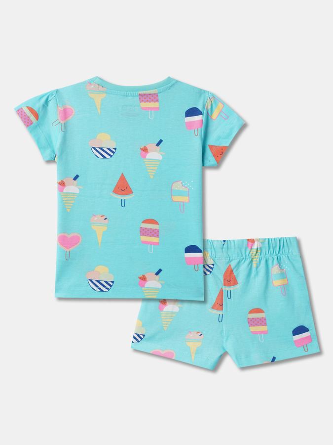 Girls Printed Round-Neck Top & Shorts image number 1