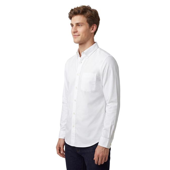 R&B White Solid Mens Button-Down Collar Long Sleeves Shirt 