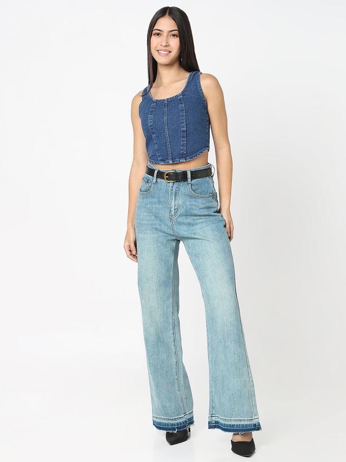 R&B Women Mid Blue Washed Wide-Leg Jeans