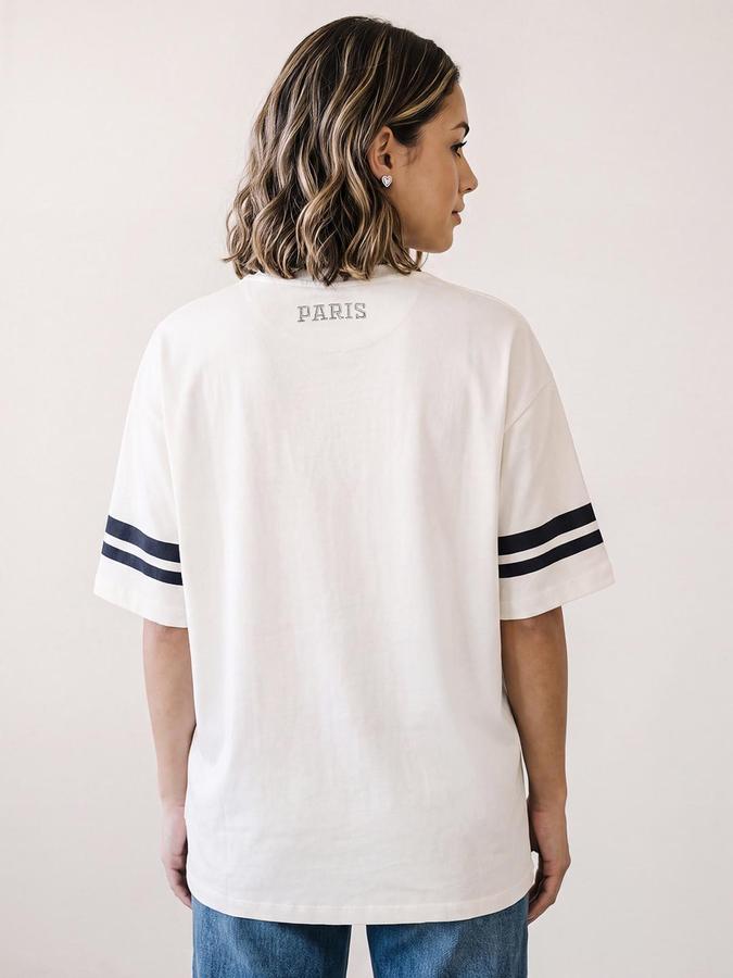 R&B Women Ivory Short Sleeve Round Neck Typography Graphic Print T-Shirt