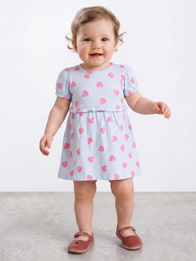 R&B Girl Blue Round Neck Printed Dress