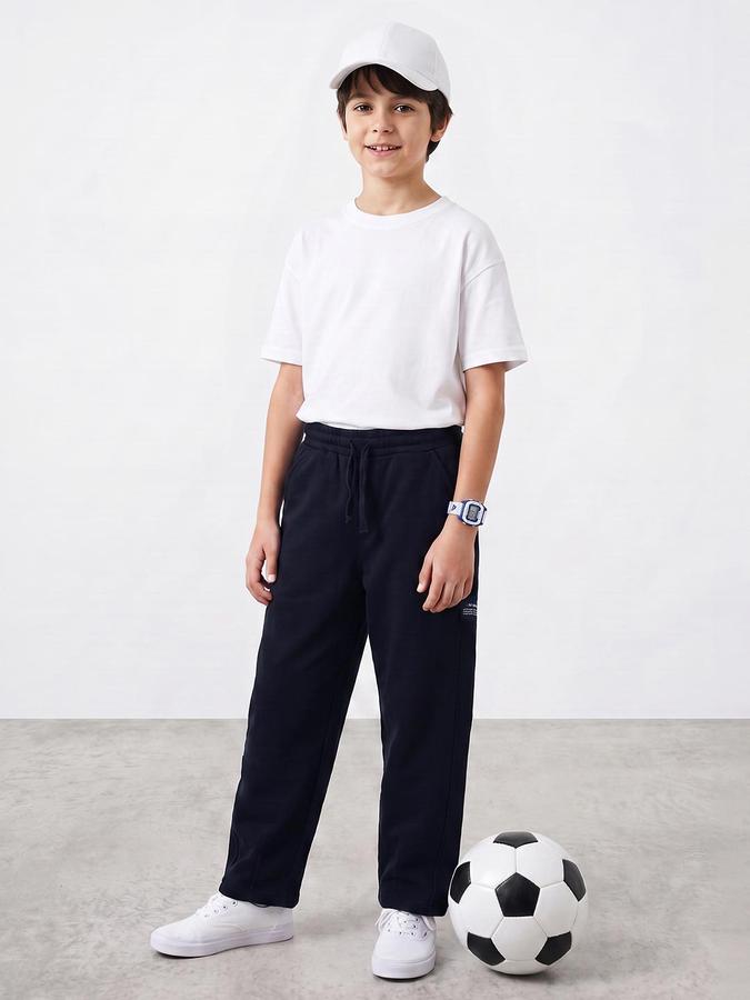 R&B Boys Navy Blue Solid Casual Pant 