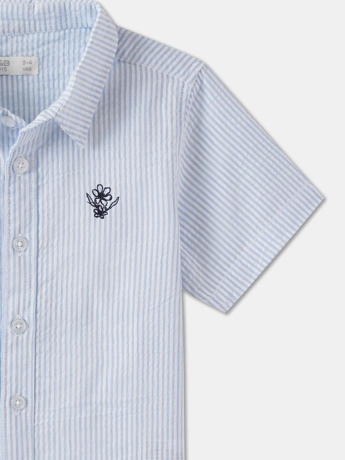 Boys Seersucker Regular Fit Short Sleeve Spread Collar Shirt