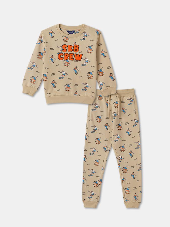 R&B Boys' Beige Printed Co-ord Set