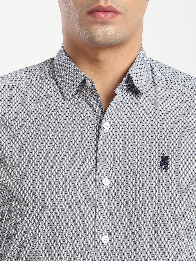 Men Polyester Blend Regular Fit Spread Collar Geometric Print Shirt