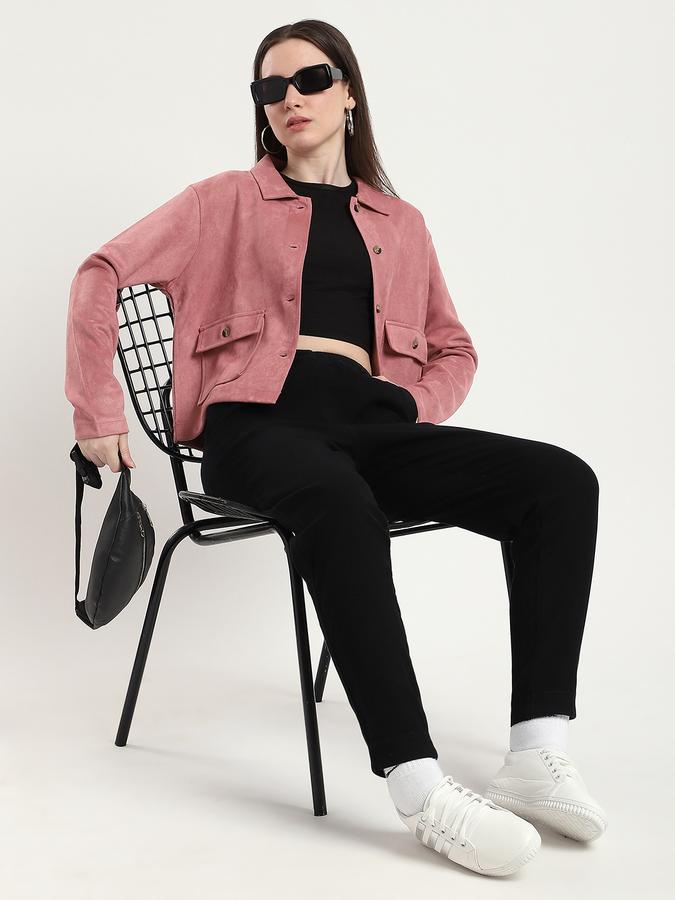 R&B Women Dusty Pink Solid Cropped Jacket