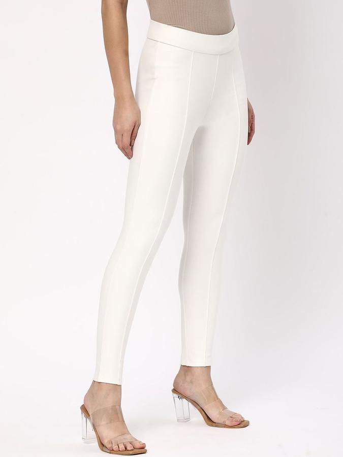 R&B Women Ivory Solid Skinny Fit Trousers