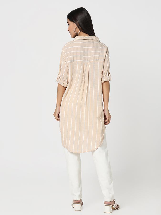 Women Viscose Relaxed Fit Shirt Collar Striped Top